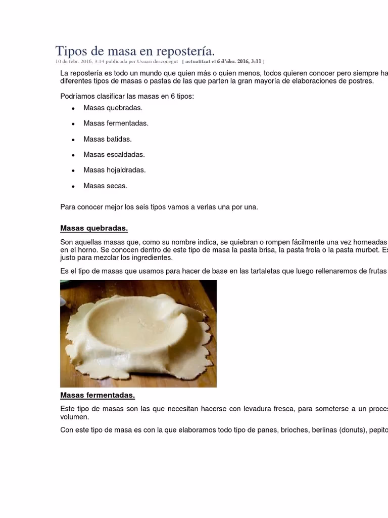 ¿Cuáles son los diferentes tipos de masa para pasteles?
