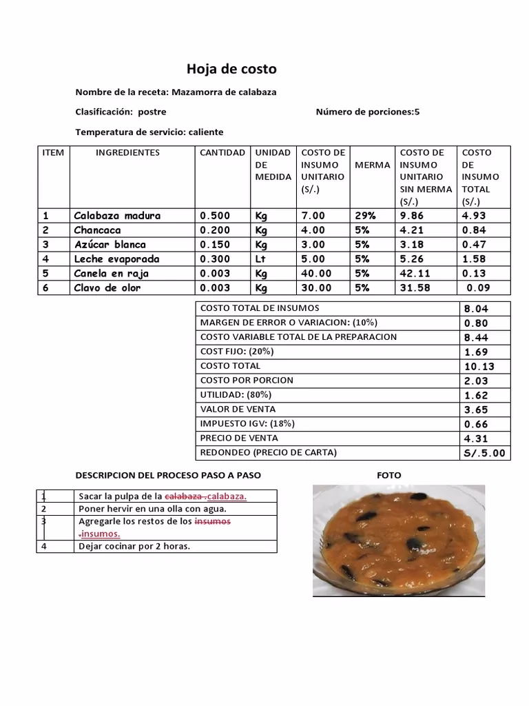 ¿Cómo costear una receta estándar?